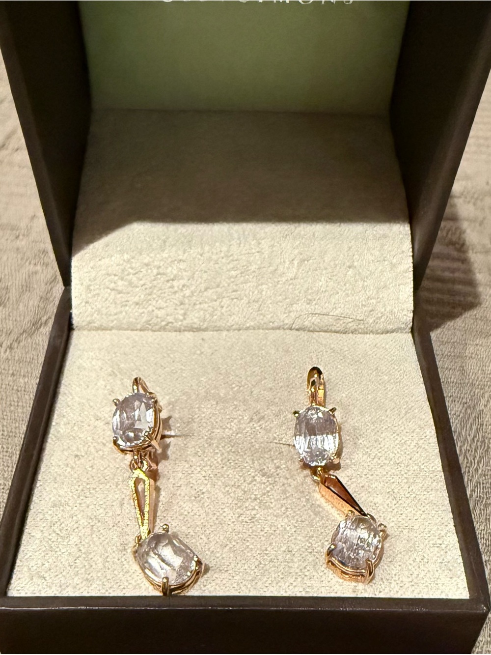 Vintage 18Kt Italian Gold Drop Light Blue Stone Earrings - Women Jewelry